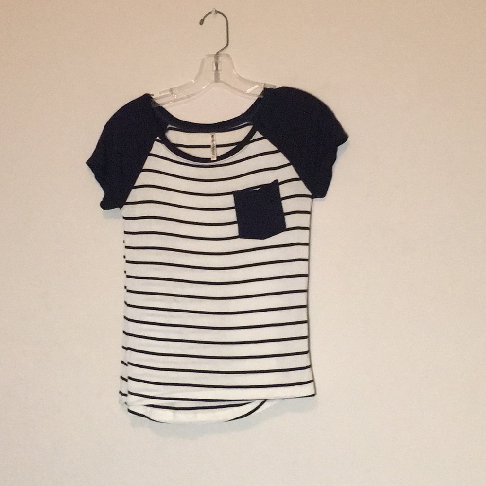 Navy Blue & White Striped Baseball Tee